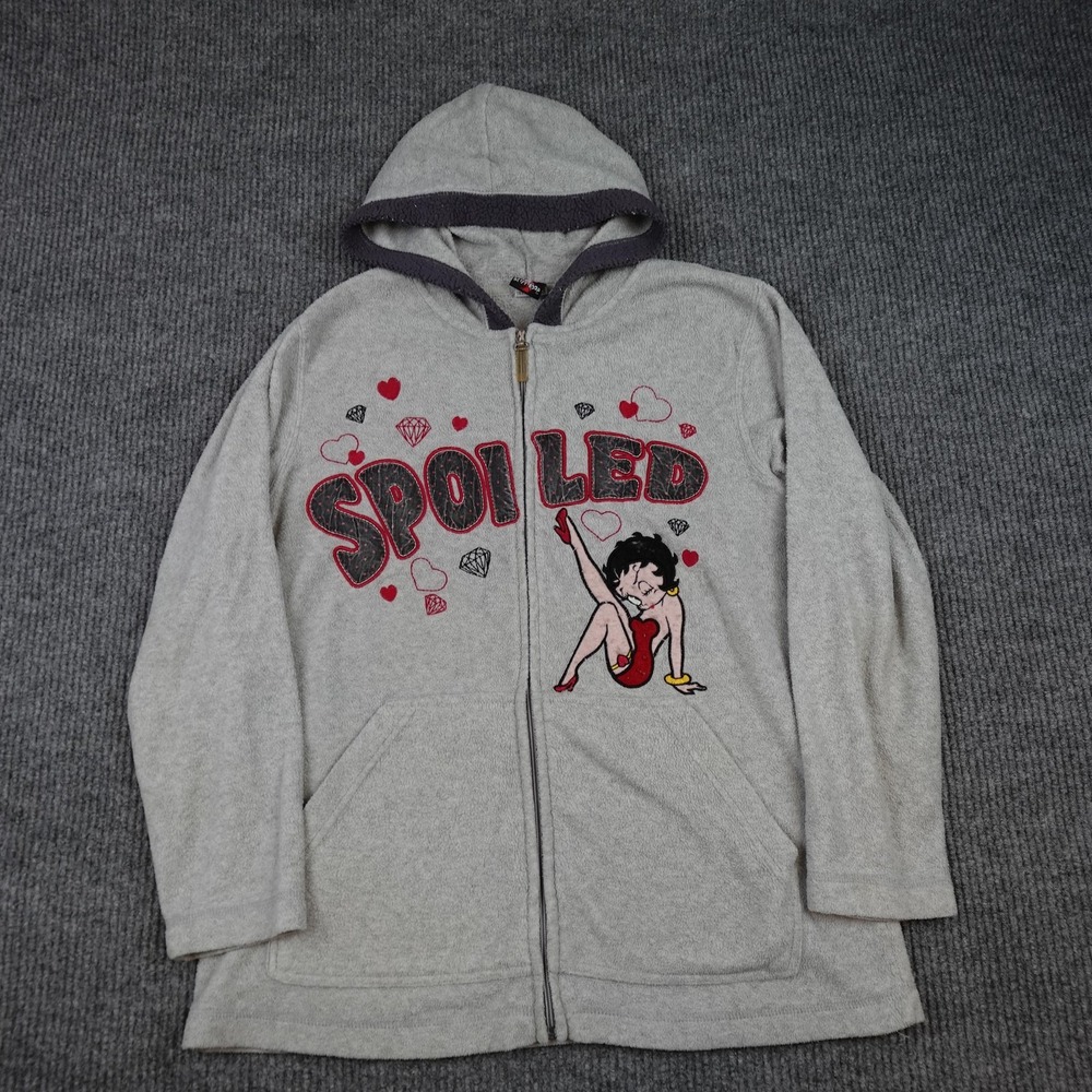 Vintage Betty Boop Spoiled Hoodie Womens Large Gray Hearts Full Zip Fleece